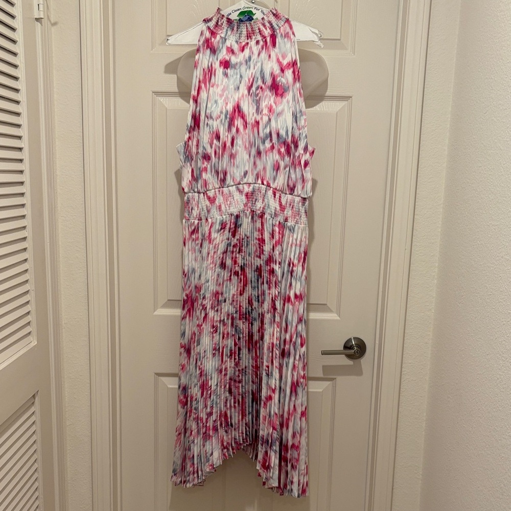Halogen Vibrant Pink and White Patterned Midi Dress.  Brand new.